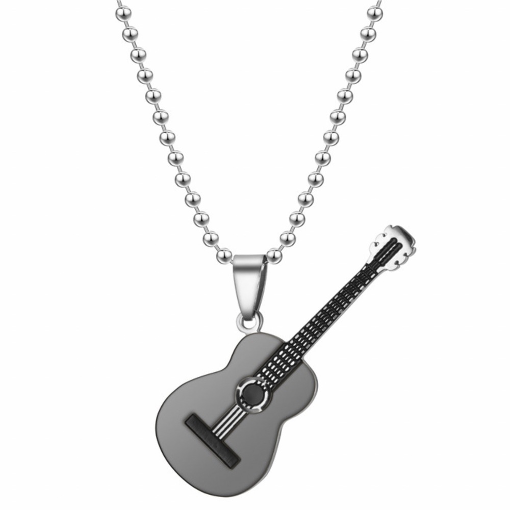 Black Stainless Steel Guitar Necklace!